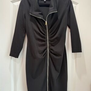 SL Fashions Black Ruched Mock Neck Midi Dress